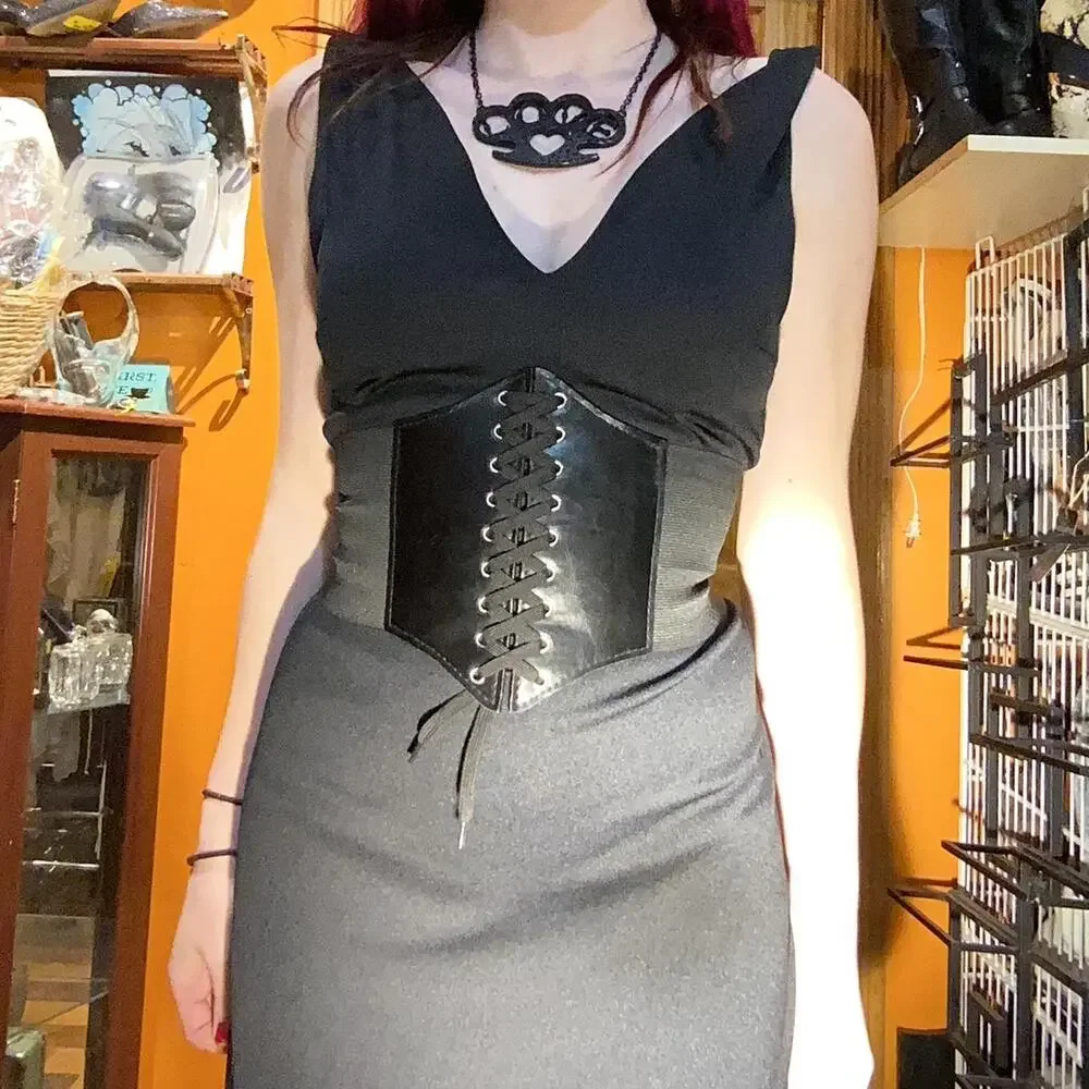 Black lace up pleather underbust belt / corset